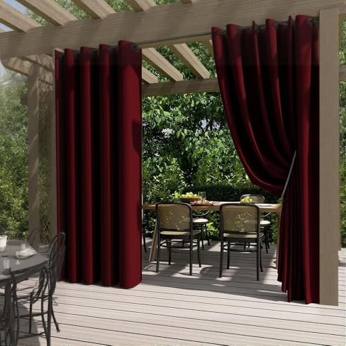 Fudaiki Outdoor Vorhänge 2 Stück Wasserabweisend UV Schutz Aussenvorhang Garten Verdunkelung mit Ösen Winddicht Sichtschutz Sonnenschutz Blickdicht Vorhang 132x160cm Weinrot