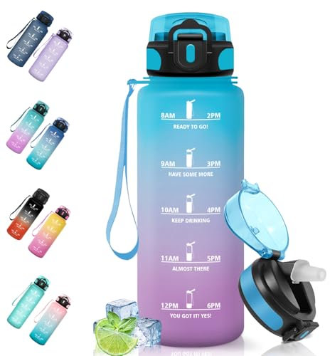 Motswedi Botella Agua, 1.5L Sin BPA, Botella Agua Gimnasio con Pajita, Reutilizable, Botella de Agua, a Prueba de Fugas, Cantimplora, Botella Gimnasio para Gym, Escuela, Yoga, Camping, Azul Morado