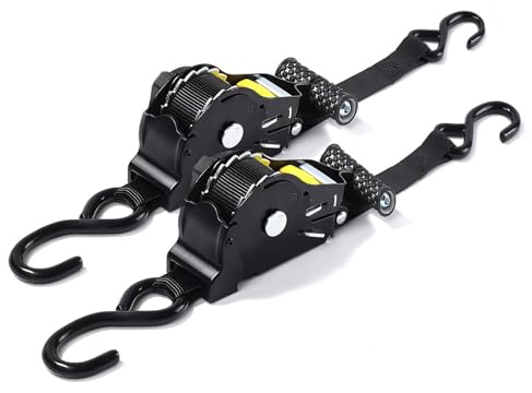 Pamatio 2 Pack Automatik Spanngurte mit Haken - 3m x 25mm, 680KG Einziehbare Spanngurte mit Ratsche - Selbstaufrollend Zurrgurte, Automatischer Spanngurtaufroller für LKW, Anhänger,Motorrad,Fahrrad
