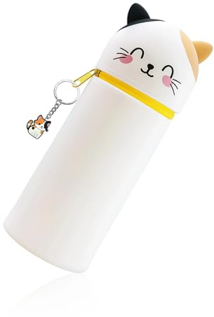DEANKEJI 2-in-1 Schlampermäppchen, mit Kleinem Katzenanhänger Silikon Federmäppchen, Süße Katze Stiftebox, für Schule und Büro