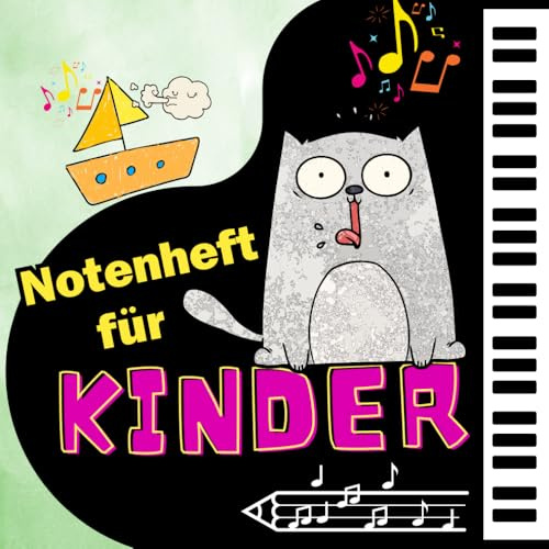 Notenheft für Kinder: Mit kindgerechter Notentheorie, QR-Codes für Sticker & Online-Übungen – 6 große Notensysteme, vielfältige Cover zur Auswahl