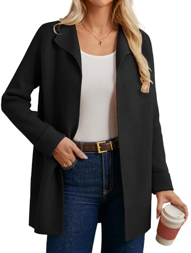 GRACE KARIN Ladies Knit Long Cardigan With Wide Collar Mid Length Sweater Jacket Black M