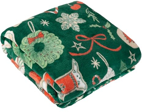 furn. Duvet Day Festive Treats Throw – Festive Christmas Fleece Blanket with Gingerbread and Candy Print (Emerald - 130x150cm)