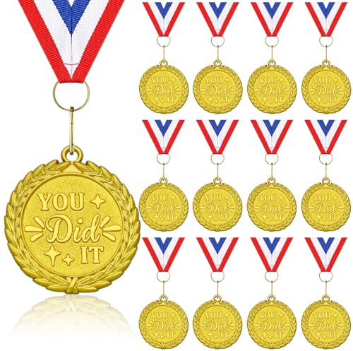 Gold You Did It Medaillen, Metallmedaillen für Sporttag, mit Band, Halskette für Sporttagspreise, Turnwettbewerbe, Partygeschenke, Kinder und Erwachsene, 12 Stück