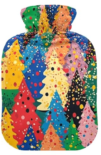 Christmas Tree Dots Wasserflasche für heißes Wasser mit weichem Bezug, 2L Wasserflasche Tasche für Bauchwärmer, Handfußwärmer