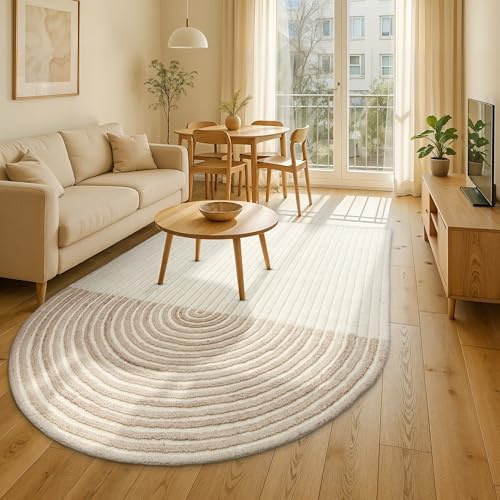 Schöner Wohnen Kollektion Teppich Wohnzimmer 120 x 170 cm - Abgerundetes Design - Natürlicher Kurzflorteppich - Weicher Schlafzimmerteppich - inkl. Anti-Rutsch Teppichvlies