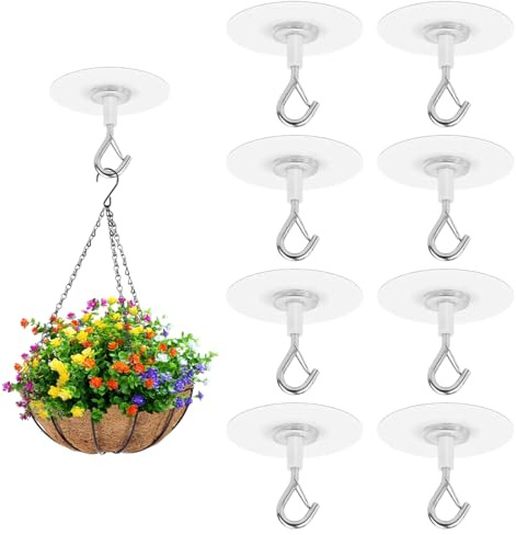 8 Pièces Crochet Adhésif Plafond, Crochet de Plafond pour Suspendre des Plantes, Autocollants sans Perçage, Crochets Adhésifs Robustes, Crochets Multifonctionnels pour Suspendre des Pots de Fleurs