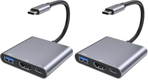 USB C HDMI Adapter, USB-C Digital AV Multiport Hub mit 4K HDMI, USB 3.0 & 100W PD, Typ C auf Hdmi Adapter für MacBook Pro/Air, iPad Pro/Air, Samsung, Surface, HP (Packung mit 2)