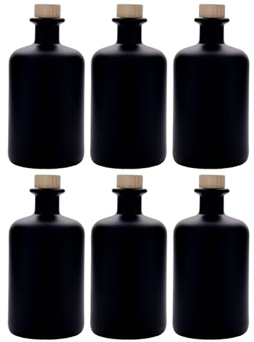 6er Set 500 ml Apothekerflasche schwarz aus Glas mit Griffkorken