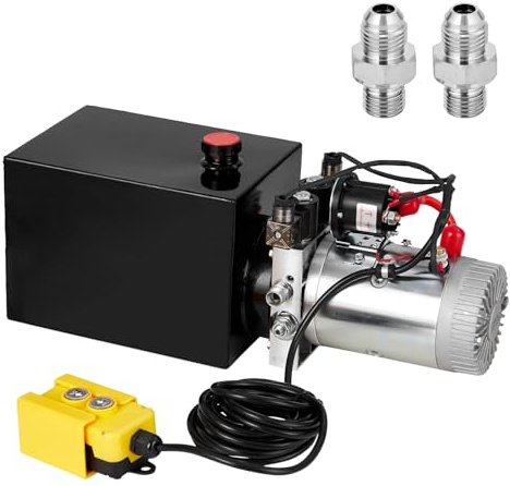 Garvee Unité Hydraulique Industrielle Double Effet 12V, Pompe Hydraulique Avec Réservoir Acier, Adaptée Pour Remorque Benne, Levage Véhicule Et Équipements Industriels