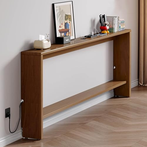 uofgcru Konsolentisch, Eingangstisch, 2-stufiger Sofatisch, Tisch mit Stauraum, Hinter-Couch-Tisch, Schmaler Bartisch für Flur, Wohnzimmer, Bistro und Kleine Räume - Helle Walnuss(120x15x69cm)