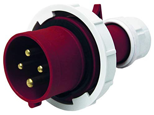 Electraline 80810 Fiche mâle Industrielle, IEC, 16A, 3 pôles + Terre, 380V, IP67, Rouge