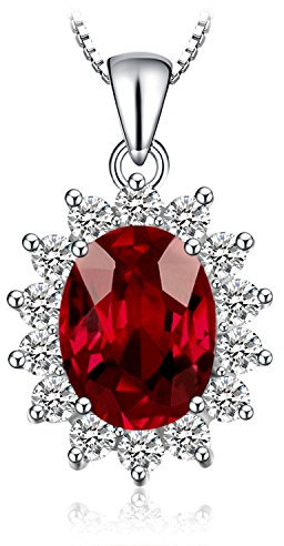 JewelryPalace Ovalschliff 2.5ct Echt Garnet Prinzessin Diana Kate Middleton Kette Anhänger, Schmuck Set Rot, Halsketten Damen Silber 925 Collier Edelstein Mädchen, Ketten für Frauen Geschenk 45CM