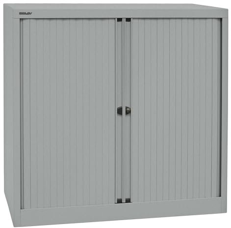 BISLEY Rollladenschrank EuroTambour, 2 Fachböden, 2,5 OH, Metall, Sl355 Rollladen/Korpus Silber, 43 x 100 x 103 cm