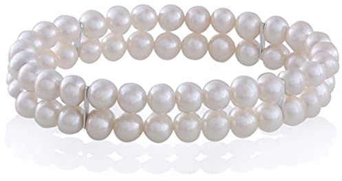 Goldmaid-Armband 2-reihig 58 weiße Süßwasserperlen Schmuck