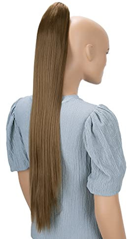 CAISHA 70cm Extralang Clip On Haarteil Zopf Pferdeschwanz Hitzebeständig Synthetik Glatt Braun H80