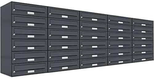 AL Briefkastensysteme 30er Briefkastenanlage Anthrazit Grau RAL 7016, Premium Briefkasten DIN A4, 30 Fach Postkasten modern Aufputz