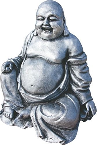 AnaParra Glücklicher Buddha-Figur für den Garten, 30 cm, Beton-Stein, versilbert.
