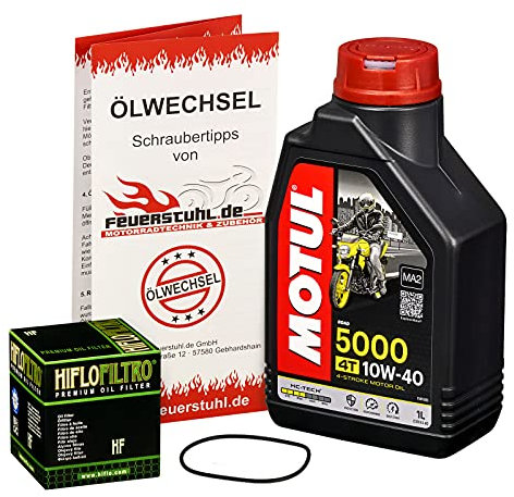 Motul 10W-40 Öl + HiFlo Ölfilter für Yamaha MT 125, 14-15, RE11 - Ölwechselset inkl. Motoröl, Filter, Dichtring