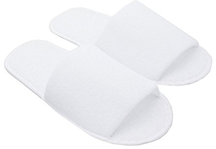 Carenesse 4 paires de chaussons d'hôtel ouverts taille 43-44 I Chaussons jetables pratiques en éponge 100% coton I Chaussures invité blanches avec semelles antidérapantes I légers et peu encombrants