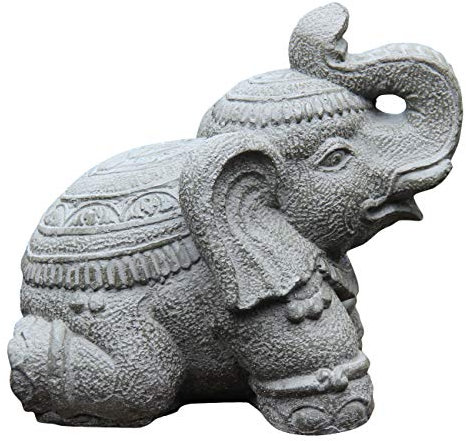 Ciffre Stein Elefant 30cm Hoch x 30cm Lang ca. 10 Kilo Antik Look Massiv Steinfigur Skulptur Feng Shui Garten Deko Wetterfest Lawa Steingus