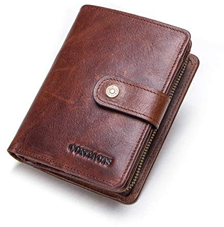 Contacts Portafoglio da uomo in vera pelle, con protezione RFID, vintage, con cerniera doppia, portamonete, portamonete, per uomo, caffè, Caffè 1, Taglia unica, Vintage