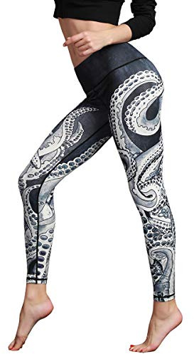 HAPYWER Yoga Leggings Damen High Waist Yogahose Bunt Gym Sport Leggings Tummy Control Running Workout - Stretch Kompressionshose mit Aufdruck für Frauen(Schwarz,L)