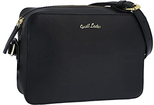Gusti Umhängetasche Leder - Almina Damen Handtasche Schultertasche Crossbody bag Ledertasche Vintage Saffiano Schwarz