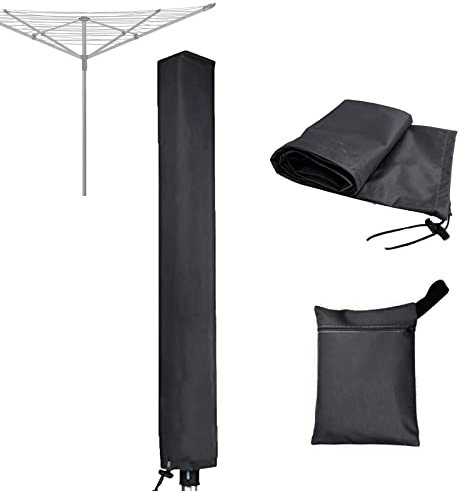 Wäschespinne Abdeckung Wasserdicht mit Reißverschluss, 16x16x180cm Wäschespinne Abdeckung Rotary Wäschetrockner Schutzhülle für Wäschespinne Winddicht Wäscheleinen Oxford Stoff, Schwarz