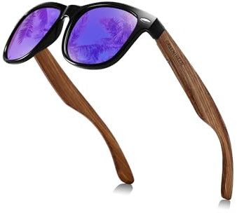 GREENTREEN Holz Sonnenbrillen Holzwurm Sonnenbrille,Herren Damen Polarisierte Sonnenbrille Polarisierende Brillengläser mit UV400-Schutz/Der Rahmen aus Walnuss Holz (Violett)