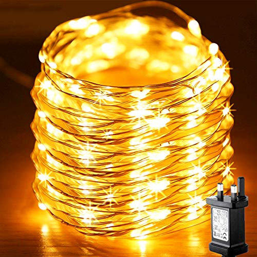 FANSIR Plug in LED String Lights, 300 LED Plug Fairy Lights 99 feet 8 Modes Copper Wire Lights Dimmble Waterproof String Lights for Bedroom Wedding Party Indoor Outdoor Decoration (Warm White)