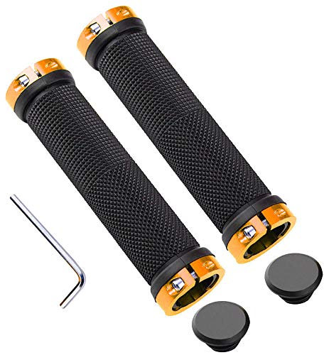 QitinDasen 1 Paar Professionelle Fahrradlenkergriffe, Rutschfester Gummi Fahrradgriff, Ergonomisch Fahrradgriffe, Fahrradgriffe Protector für MTB BMX (Golden)