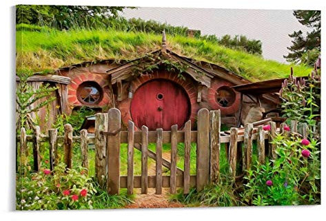 SDFSDF Hobbit House Neuseeland Leinwandbild, Vintage-Reise-Poster, Bild für Zuhause, Büro, dekorative Poster, 60 x 90 cm