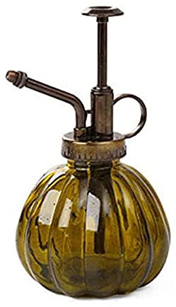 HTSM Glas Gießkanne Topf Vintage Pflanzen benebeln Messing Drucksprüher Retro Kürbis Sprühflasche Antik Kupfer Sprinkler Gartengeräte mit Pumpe Oben für Bonsai Blumen (Braun)