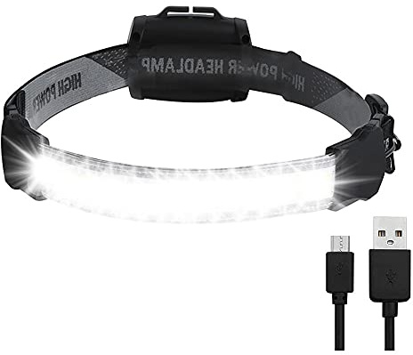 Faro LED, faro de luz ancha superbrillante de 220 °, lámpara de cabeza COB recargable por USB, linterna impermeable de 3 modos, luz de cabeza para camping, correr, pesca y al aire libre