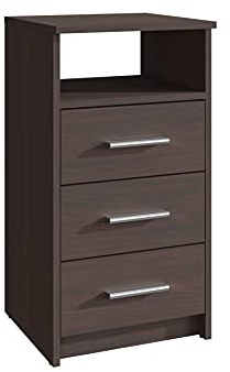 MATKAM Schubladenkommode 3SO in klassischer Optik, H75 x B40 x 35 cm, mit 3 Schubladen und einem offenen Ablagefach, Führungsschienen aus Metall, in verschiedenen Ausführungen erhältlich (Wenge)