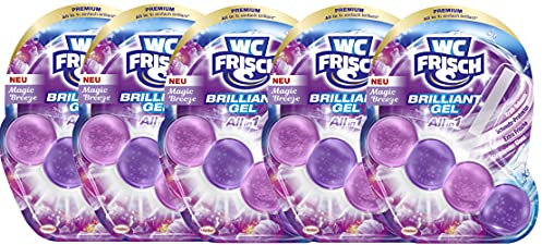 WC-Frisch 5er Pack Brilliant Gel Magic Breeze, WC-Reiniger & Duftspüler, 1 Stück, All in 1 Formel mit Kraft-Schaum, Schmutz-Protektor, Extra Frische und brillanten Glanz (5x42g)