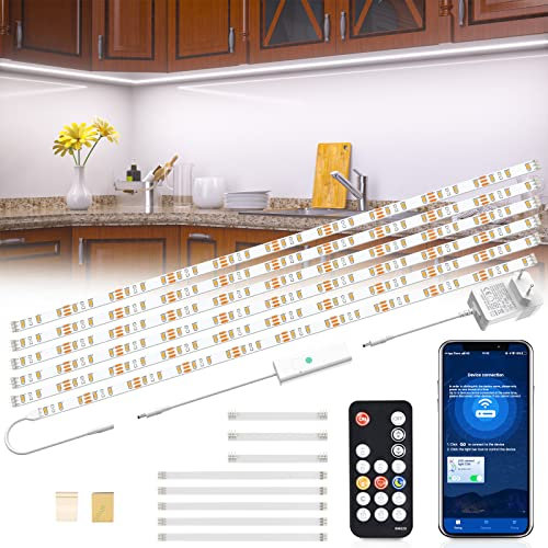 wobsion APP Bluetooth Led Leiste 6X50CM mit Fernbedienung Weiß 6000K,Led Unterbauleuchte Dimmbar,Led Beleuchtung Küche 1500 LM,Küchen Unterbauleuchten Led,Unterschrankleuchte Küche,Schrankbeleuchtung