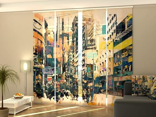 Wellmira Schiebegardinen New York abstrakt 4er Set