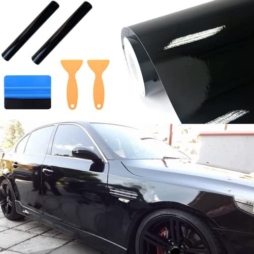 Pellicola Adesiva per Auto Pellicola Protezione Rivestimento Adesivo Nero Opaco Car Sticker Wrapping per Auto Moto Bici, Pellicola in Vinile Pellicola Protettiva Auto, 300 x 30 cm (Nero Lucido)