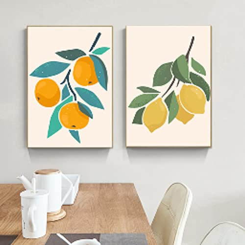 Granatapfel Birne Orangenbaum Leinwand Gemälde Obst Pflanze Poster Botanisches Bild und Drucke Für Wohnzimmer Wohnkultur 30x40cmx2 Rahmenlos
