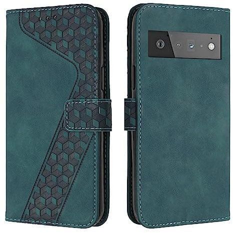 YIRRANZD Handyhülle für Google Pixel 6 Pro Hülle, PU Leder Klapphülle Kartenfach Ständer Magnetisch, Flip Case Cover Handytasche Stoßfeste Schutzhülle für Google 6 Pro (Grün)