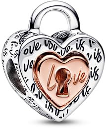 PANDORA Bicolor Vorhängeschloss Teilbares Herz-Charm aus Sterling-Silber und rosévergoldete Metalllegierung, aus der PANDORA Moments Collection, 782505C00