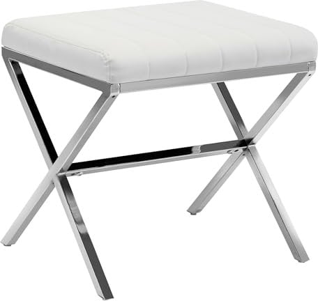 Duhome Sitzhocker Kunstleder, Polsterhocker Fußhocker Gepolstert Moderner Hocker mit Metallgestell für Schminktisch Flur Wohnzimmer Schlafzimmer, Weiß