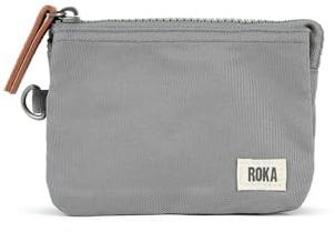 Roka London Carnaby Small Recycled Canvas, Greyish Brown, 14cm x 9.5cm x 5cm, Purse