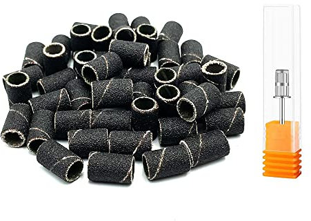 LICQIC 100 Pcs 180# Nail Drill Sanding Bands, Grit Nail Files for 3/32 Shank Inch Nail Drill Bits for Electric Nail Files Nail Drill Machine, to Polish Art Acrylic Gel Fake Nails, Black