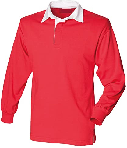 COOZO Herren Lange Ärmel Einfach Rugby Trikot - Rot/Weiss - 4XL