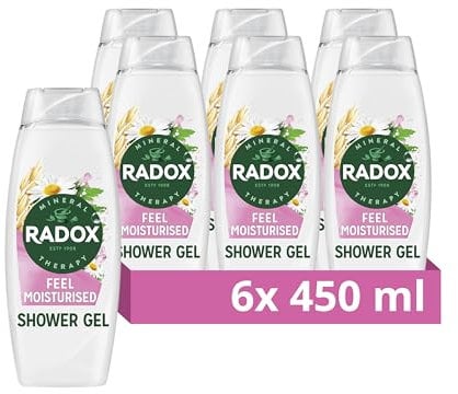 Radox Mineral Therapy Feel Moisturised Shower Gel Body Wash with a chamomile & oat fragrance for a soothing experience 6x 450 ml