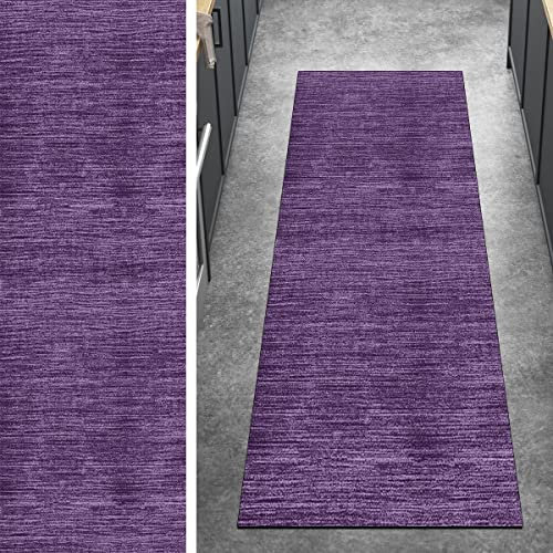 Ymural Teppich Läufer Flur rutschfest Modern Lang Teppichmatten 80x250CM Lila Kücheläufer Meterware Teppichläufer Waschbar Kurzflor Polyester Korridor Schlafzimmer, Anpassbar Breite 40-120cm