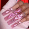 JUSTOTRY 24 Pcs Diamante Faux Ongles Long avec Snake Motif,Rose French Press on Nails,Coffin Faux Ongle avec Colle Pour Femme et Ado,Ballerina Moyen Faux Ongles à Coller avec Nail Art